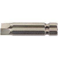 Draper 6mm plain slot insert bit, 1/4" hex, 50mm long, silver, pack of 2 with hexagonal base and flat tip.