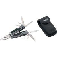 Draper PMT9 Pocket Multi Tool Pliers with silver blades, black handles, and black carrying pouch.