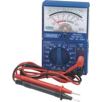 Draper Pocket Analogue Multimeter with blue casing, needle display, rotary dial, and red-black test probes.