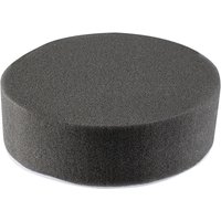 Black Draper polishing sponge, 80mm, soft texture, cylindrical shape with flat top and bottom surfaces.