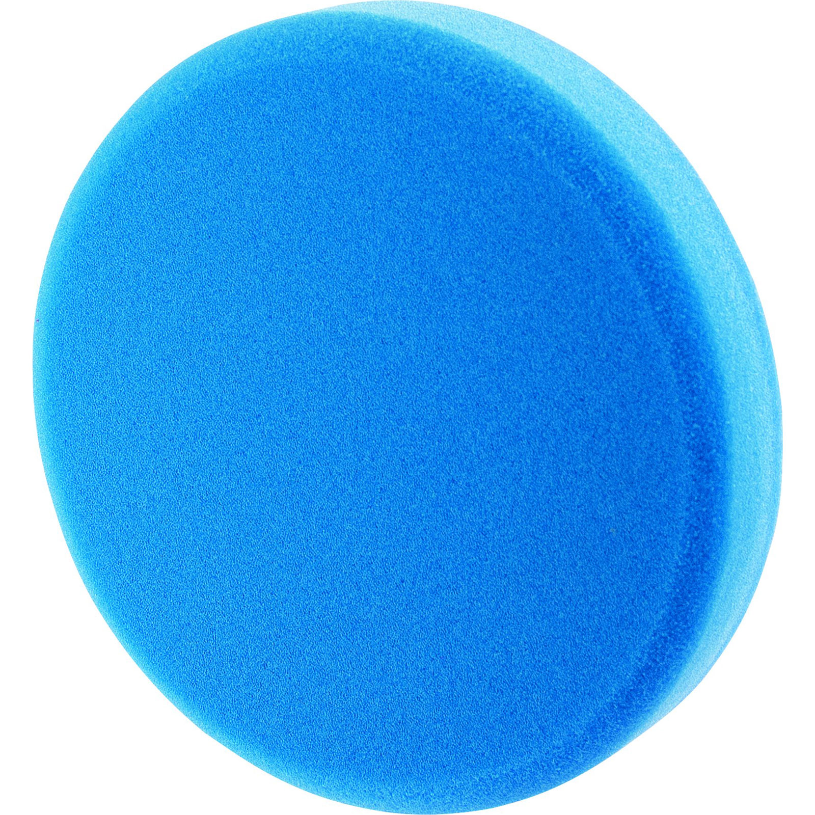 Round, medium-sized polishing sponge in vibrant blue, made of soft foam material, designed for effective polishing and finishing tasks.