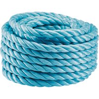 Blue Draper polypropylene rope, 10m length, 12mm thickness, coiled neatly with a smooth, twisted texture.