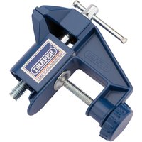 Blue Draper portable hobby bench vice with 60mm jaws, integrated clamp, and silver adjustment handle.