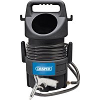 Black Draper portable shot blasting kit with blue logo, coiled hose, and silver nozzle, 22kg capacity, 120 max psi.