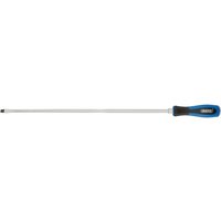 Draper Pound Thru' screwdriver, 8x450mm, with blue and black handle, long metal shaft, and plain slot tip.