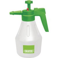 White and green Draper pressure sprayer, 1.8L, with a green handle, nozzle, and top pump.