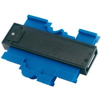 Black and blue Draper profile gauge, 125mm, with sliding ruler and contoured edge for measuring shapes.