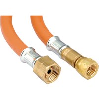 Orange Draper propane hose, 10m x 10mm, with brass fittings and silver connectors on both ends.