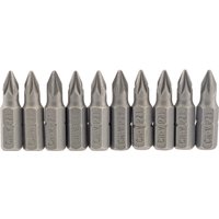 Pack of 10 silver Draper PZ Type Insert Bits, 1/4" hex, 25mm long, No.1, with engraved size markings.