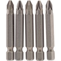 Set of five silver Draper PZ Type Insert Bits, 1/4" hex, 50mm long, No.2, with hexagonal shank and cross-shaped tip.