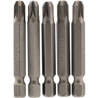Set of five silver Draper PZ Type insert bits, 1/4" hex, 50mm long, No.3, with grooved sides.