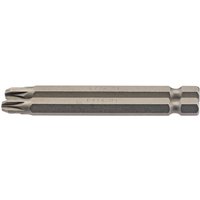 Draper PZ Type Insert Bit, 1/4" hex, 75mm long, No.3, silver metal, pack of 2, with grooved sides and pointed tip.