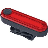 Red and black Draper rechargeable LED bicycle rear light with rectangular design and mounting clip.