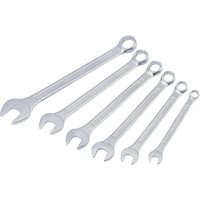 Silver Draper Redline combination spanner set, 6 pieces, sizes 8-17mm, open and ring ends, polished finish.