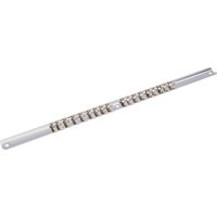 Draper retaining bar, 400mm, silver with 18 metal clips, 1/4" square drive, elongated with holes at each end.