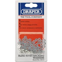 Clear plastic pack of Draper 2.4mm silver rivet backing washers, 100 pieces, with red and blue branding.