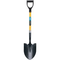 Round point shovel with yellow fibreglass shaft and black D-grip handle by Draper.