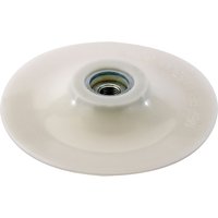 White Draper rubber backing pad, 100mm, with a central metal threaded insert for attachment.