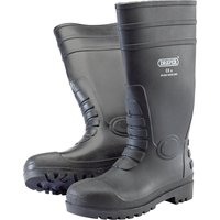 Black Draper Safety Wellington Boots, Size 8, with reinforced toe and textured sole for slip resistance.
