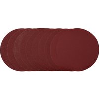 Draper 230mm sanding discs, pack of 10, assorted grit, round shape, dark red color.