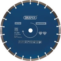 Blue Draper segmented diamond blade, 300mm, with silver segments and central mounting hole.