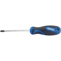 Draper No.2 x 100mm cross slot screwdriver with blue and black soft grip handle and chrome shaft.