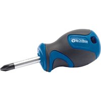 Draper Soft Grip Cross Slot Screwdriver, No.2 x 38mm, with blue and black ergonomic handle and short metal shaft.