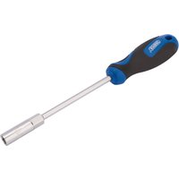 Blue and black Draper soft-grip nut spinner with a 9mm chrome shaft and ergonomic handle.