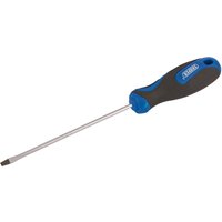 Draper screwdriver with blue and black soft grip handle, plain slot tip, 3.2 x 100mm shaft.