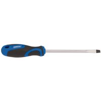 Draper soft grip plain slot screwdriver, blue and black handle, 6.0 x 150mm metal shaft.