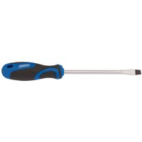 Draper screwdriver with blue and black soft grip handle, 8.0 x 150mm plain slot blade.