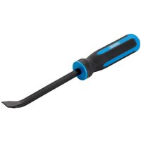 Black Draper pry bar with blue soft grip handle, 300mm length, flat angled tip.
