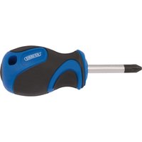 Draper Soft Grip PZ TYPE Screwdriver, No.2 x 38mm, with blue and black ergonomic handle and short metal shaft.