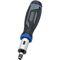 Draper soft grip ratchet screwdriver with black and blue handle, includes 13 interchangeable bits.