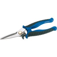 Draper Soft Grip Universal Snips, 200mm, with blue and black ergonomic handles and stainless steel blades.