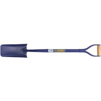 Blue Draper solid forged contractors cable laying shovel with long handle and narrow blade.