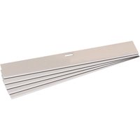 Pack of five Draper spare blades for 17158 scraper, silver metal, rectangular shape with a small central hole.