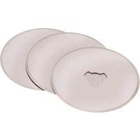 Round silver cutting blades for Draper Expert Packaging Cutter, featuring a central hole and smooth edges.