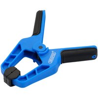 Blue Draper spring clamp 40mm with black rubber grips and pivoting jaw pads.