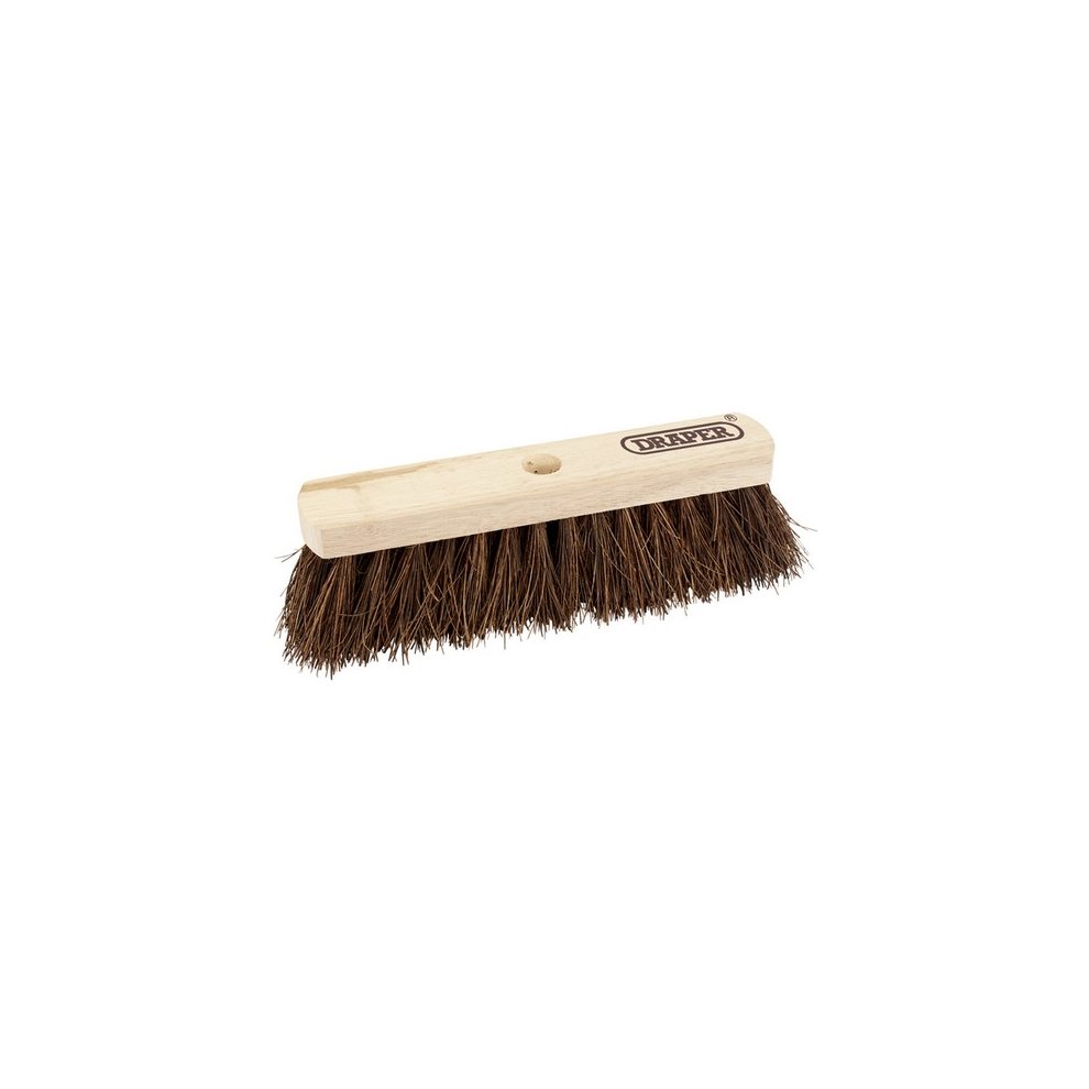 Stiff bassine broom head with a wooden handle, featuring brown bristles and a 330mm width, designed for effective sweeping.