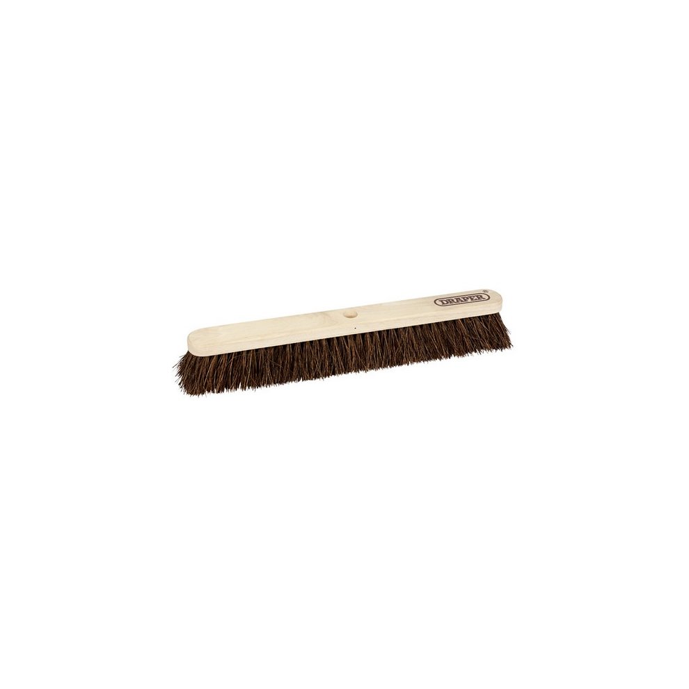 Stiff bassine broom head measuring 600mm, featuring a wooden handle and dark brown bristles, designed for effective sweeping and cleaning.