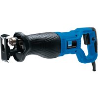 Blue and black Draper Storm Force reciprocating saw, 710W, with ergonomic handle and visible power cord.