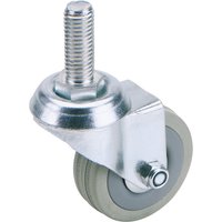 Draper swivel bolt fixing rubber castor, 50mm diameter, silver metal frame, gray rubber wheel, threaded bolt top.