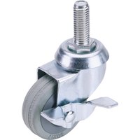 Swivel bolt fixing rubber castor with brake, 50mm diameter, silver metal frame, grey wheel by Draper.