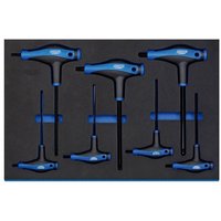 T Handle Ball End Hexagon Key Set with blue and black grips in a black EVA insert tray.
