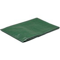 Green Draper tarpaulin 3x2m, 140gsm, folded, with reinforced edges and metal eyelets for securing.