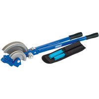 Blue Draper TB22A tube bender with black grips, silver bending heads, and a black carrying case.