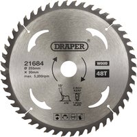 Draper TCT circular saw blade for wood, 255 x 30mm, 48 teeth, silver with black text and logo.