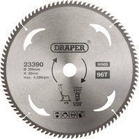 Draper TCT circular saw blade, silver, 305 x 30mm, 96 teeth, with printed specifications and logo.
