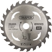 Silver Draper TCT circular saw blade, 250 x 30mm, 24 teeth, with printed specifications and logo.